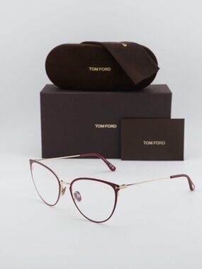Tom Ford FT5840-B 066 Cat Eye Eyeglasses 56mm - Red / Gold / Blue Light Block